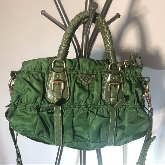 Prada Bags Prada Green Nylon And Leather Cross Body Handbag Poshmark